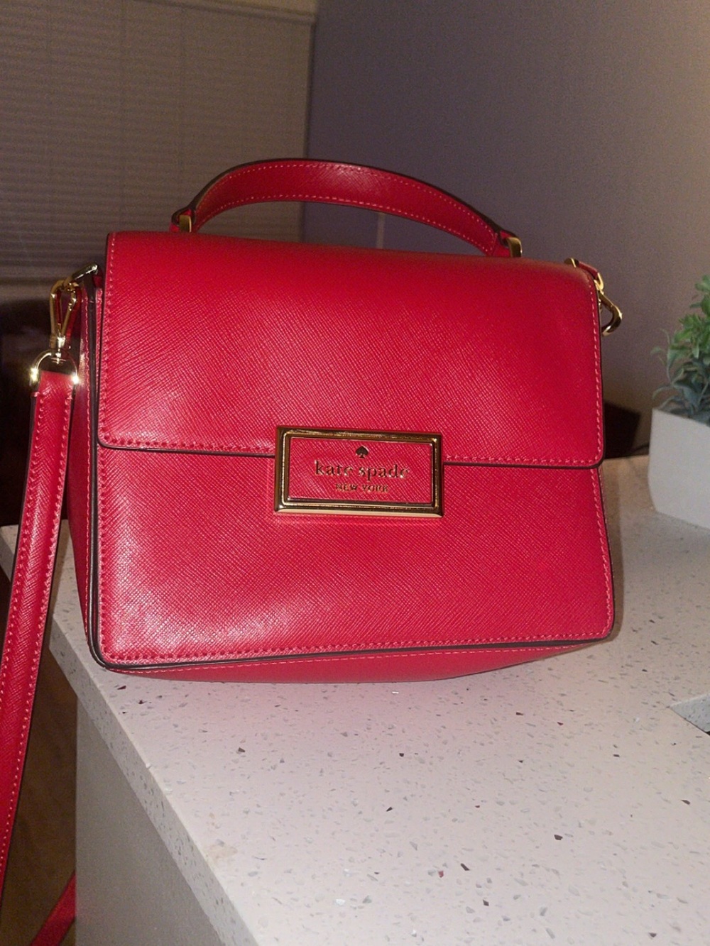 kate spade Red Leather Top-Handle Satchel with Gold Hardware